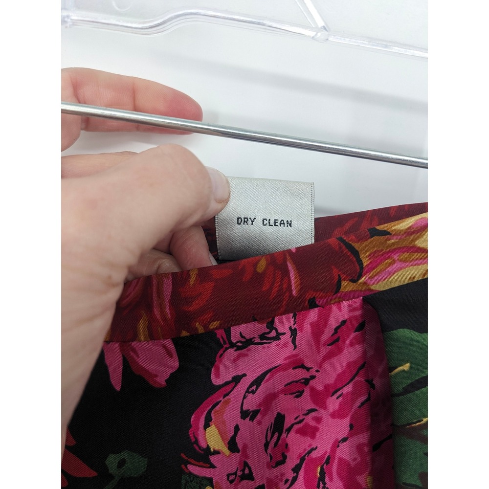 Talbots Silk Skirt Womens 8 Pink Black Floral Midi A Line Full Cocktail Vintage - Picture 5 of 7